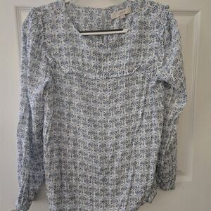LOFT Women's Blue Patterned Top